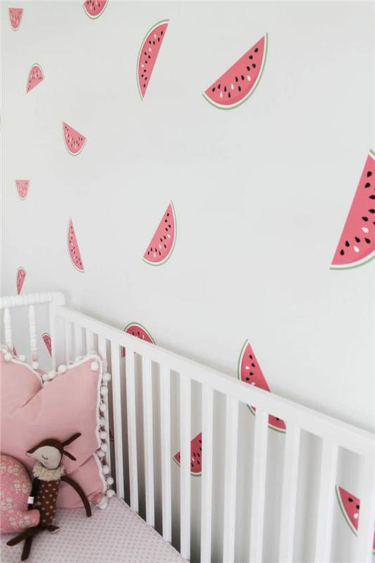 Ταπετσαρία παιδικό δωμάτιο καρπούζι μοτίβο ροζ βρεφικό δωμάτιο