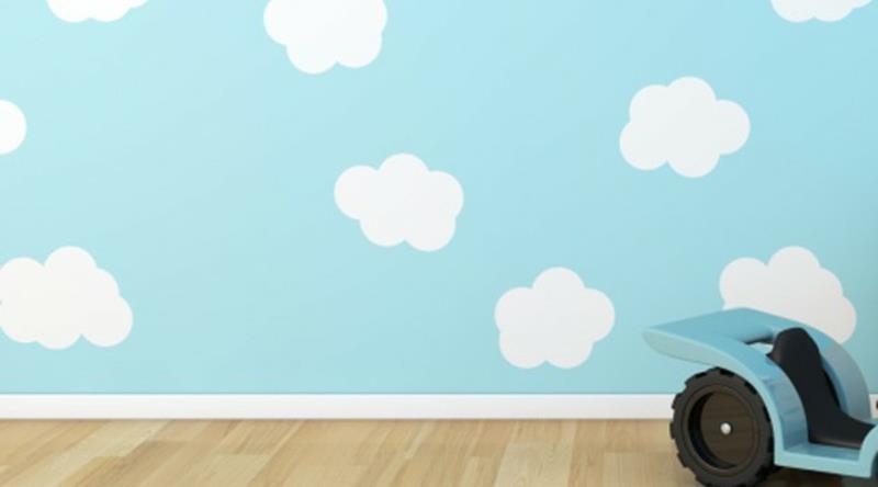 Ταπετσαρία παιδικό δωμάτιο γαλάζιος ουρανός με λευκά σύννεφα