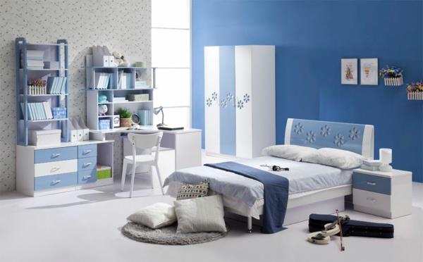 μπλε βαφή τοίχου συμπαγές υπνοδωμάτιο