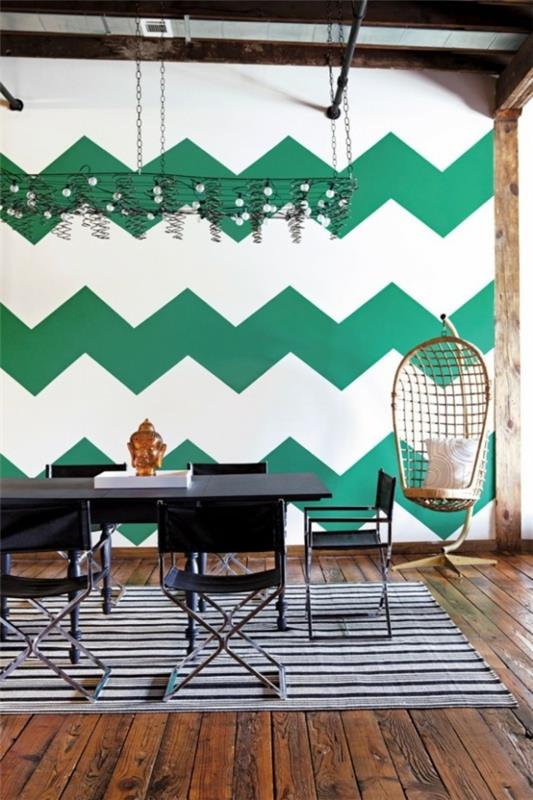 Οι τοίχοι με χρώμα τοίχου διαμορφώνουν το πράσινο chevron