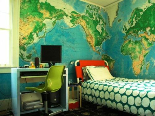 ζωντανές ιδέες παγκόσμιος χάρτης σχεδιασμός τοίχου δωμάτιο νεότητας