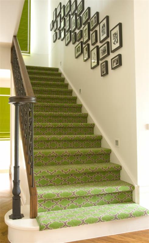 Σκαλοπάτια και χαλιά για πράσινες ξύλινες σκάλες