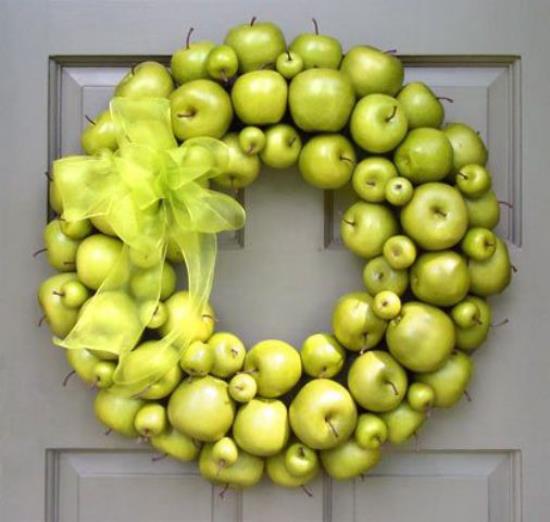 Στεφάνι πόρτας με μπύρα με διακόσμηση πόρτας μήλων πράσινα μήλα ανοιχτό πράσινη κορδέλα