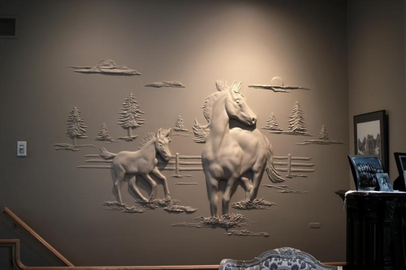 Drywall Bernie Mitchell 3D ιδέες διακόσμησης τοίχων άλογα γυψοσανίδας