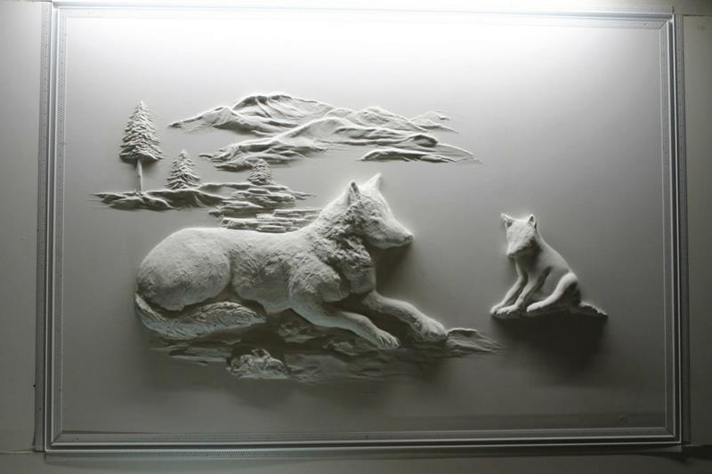DrywallBernie Mitchell 3D ιδέες διακόσμησης τοίχου λύκος γυψοσανίδας στο δάσος