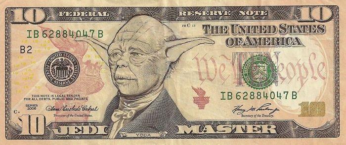 Τα τραπεζογραμμάτια δολαρίων ΗΠΑ μας μετατρέπουν το δολάριο σε ευρώ yoda