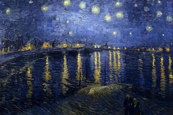 Ο Βαν Γκογκ λαμπρός ζωγράφος ιμπρεσιονισμός έναστρη νύχτα πάνω από τον Ροδανό