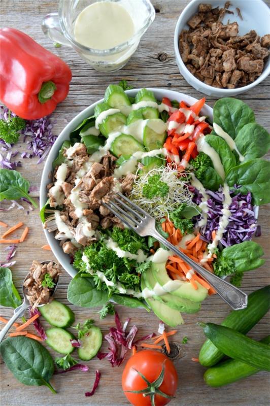 Vegan συνταγές jackfruit και ενδιαφέροντα στοιχεία για τη εξωτική σαλάτα υποκατάστατου κρέατος με jackfruit υπέροχα πολύχρωμο