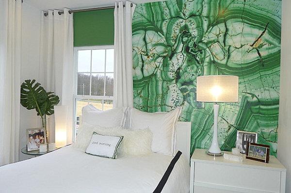 Χρώματα τοίχου στο υπνοδωμάτιο πράσινο λευκό συνδυασμένο κρεβάτι