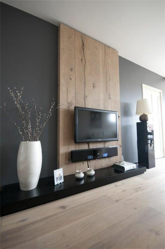 Διακόσμηση τοίχου από ξύλινη τηλεόραση Τηλεόραση επίπεδης οθόνης τοίχου