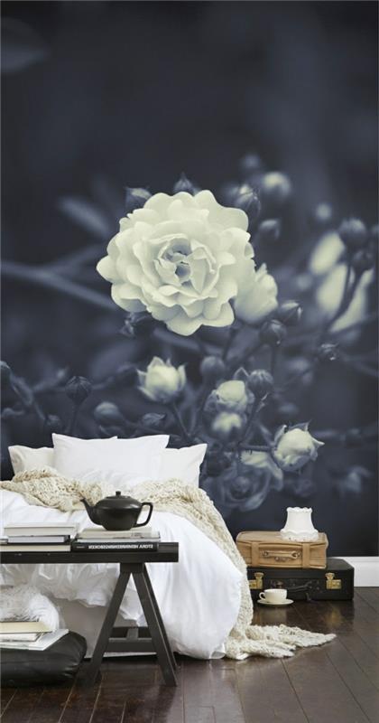 Διακόσμηση τοίχου φωτογραφία ταπετσαρία λουλούδι βάζο λουλούδια υπνοδωμάτιο