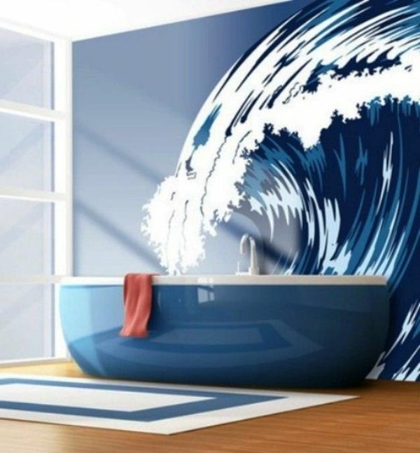 Διακόσμηση τοίχου τοιχογραφίες θάλασσα κύμα μπανιέρα κύμα