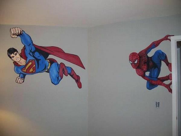 Διακόσμηση τοίχου με φωτογραφία ταπετσαρία spiderman superman λευκός τοίχος