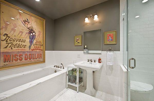 Διακόσμηση τοίχου με αφίσες λευκή μπανιέρα μπάνιου