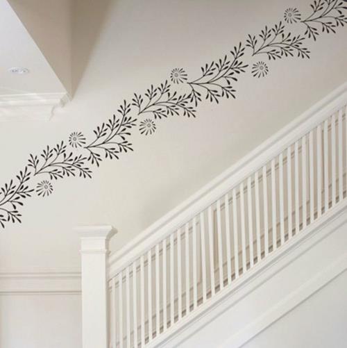 Διακόσμηση τοίχου με αυτοκόλλητο τοίχου λουλούδια ασπρόμαυρες σκάλες