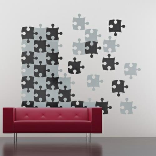 Διακόσμηση τοίχου με αυτοκόλλητο τοίχου παζλ γκρι μαύρο σαλόνι κόκκινο