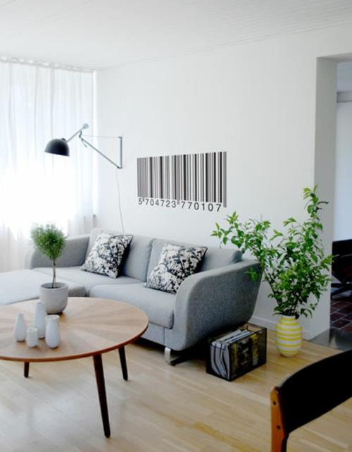 Διακόσμηση τοίχου με αυτοκόλλητο τοίχου σαλόνι καναπές γκρι
