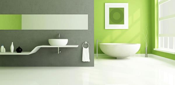 Αποχρώσεις μπανιέρας τοίχου από πράσινο μινιμαλιστικό μπάνιο