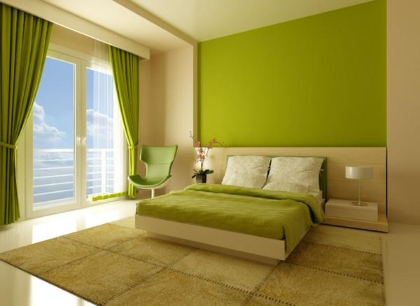 υπνοδωμάτιο σχεδιασμός τοίχου χρώματα κρεβάτι αποχρώσεις του πράσινου