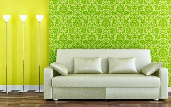 Βαφή τοίχου σε αποχρώσεις του μοτίβου των πράσινων καναπέδων