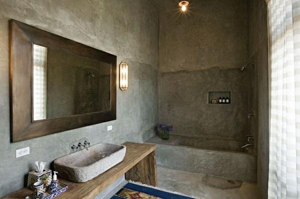 Χρώμα τοίχου καθρέφτη μπάνιο ρουστίκ σκυρόδεμα εμφάνιση σχεδιασμού τοίχου γκρι