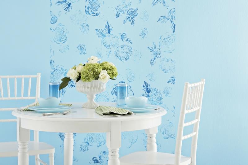 Ιδέες για χρώματα τοίχου για να δημιουργήσετε μοτίβα λουλουδιών τραπεζαρίας χρώματος τοίχου μπλε