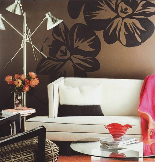 Χρώματα τοίχου λουλούδι μοτίβο καφέ τόνους χρώματα τοίχου ιδέες αυτοκόλλητο τοίχου