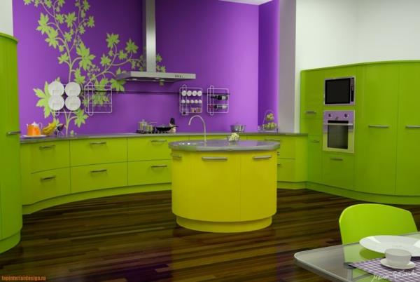 Χρώματα τοίχου Η κουζίνα συνδυάζει συμπληρωματικά χρώματα πράσινο μοβ