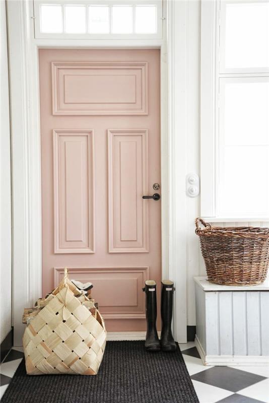 Σχεδιασμός τοίχου έπιπλα μπαστούνι διαδρόμου μπροστινή πόρτα ροζ