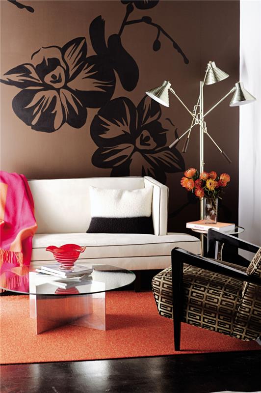 Ιδέες σχεδιασμού τοίχου καφέ χρώματα τοίχου αυτοκόλλητα τοίχου λουλούδια