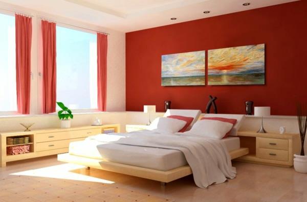 Σχεδιασμός τοίχου κρεβατοκάμαρα χρώματα τοίχου κόκκινο