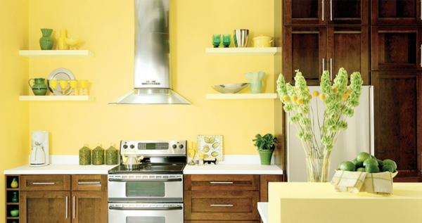 Σχεδιασμός τοίχου Ράφια τοίχου κουζίνας κίτρινα