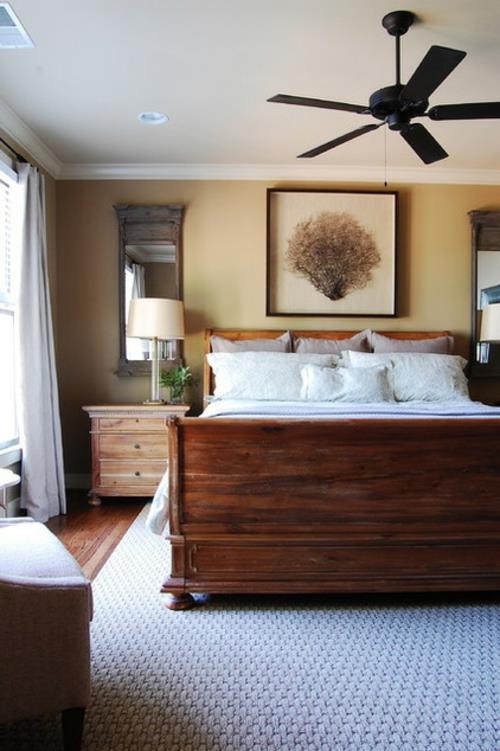 Ζεστά ρουστίκ διακοσμημένα υπνοδωμάτια με διπλό κρεβάτι στο σπίτι