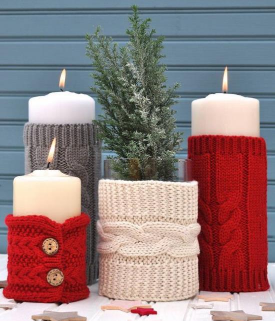 Χριστουγεννιάτικη διακόσμηση 3 must-have ατομικό σχέδιο τέσσερα κεριά με πλεκτά καλύμματα