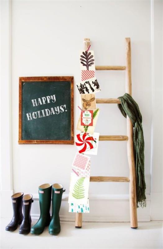 Χριστουγεννιάτικες κάρτες ξύλινη σκάλα δεύτερη ευκαιρία ως διακόσμηση