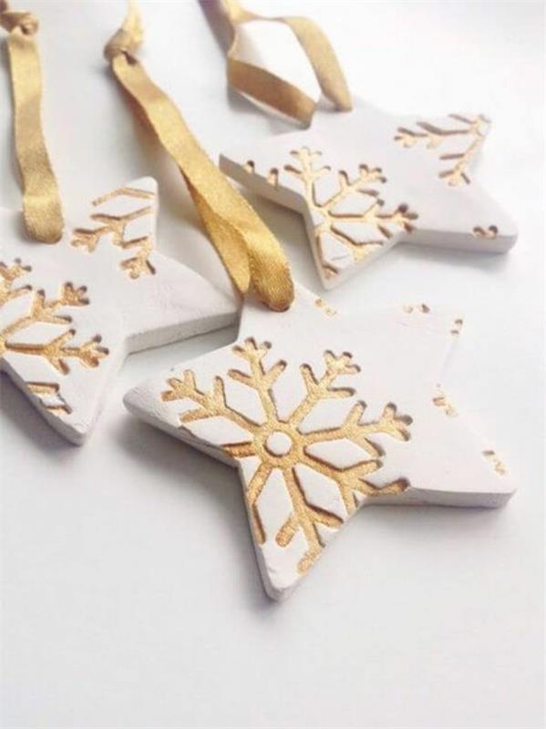 Χριστουγεννιάτικα αστέρια tinker fimo ιδέες Χριστουγεννιάτικη διακόσμηση εκτύπωση χρυσές νιφάδες χιονιού