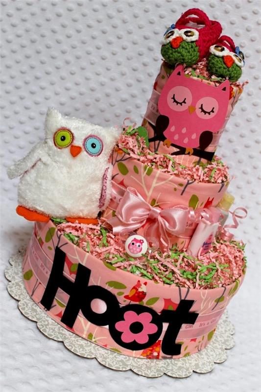 Πάνες κουκουβάγια tinker - ιδέες και οδηγίες για το επόμενο παιδικό ντους πάρτι πάνα κέικ πανέμορφο ροζ μοτίβο
