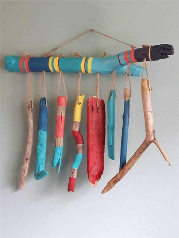 Wind chimes tinker με φυσικά υλικά diy ιδέες καλοκαιρινές διακοσμήσεις ιδέες πολύχρωμο driftwood και πέτρες mobilee