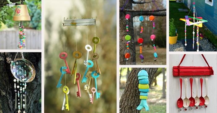 Χτυπήματα με κουδουνίστρα με φυσικά υλικά DIY ιδέες καλοκαιρινές ιδέες διακόσμησης πολύχρωμες