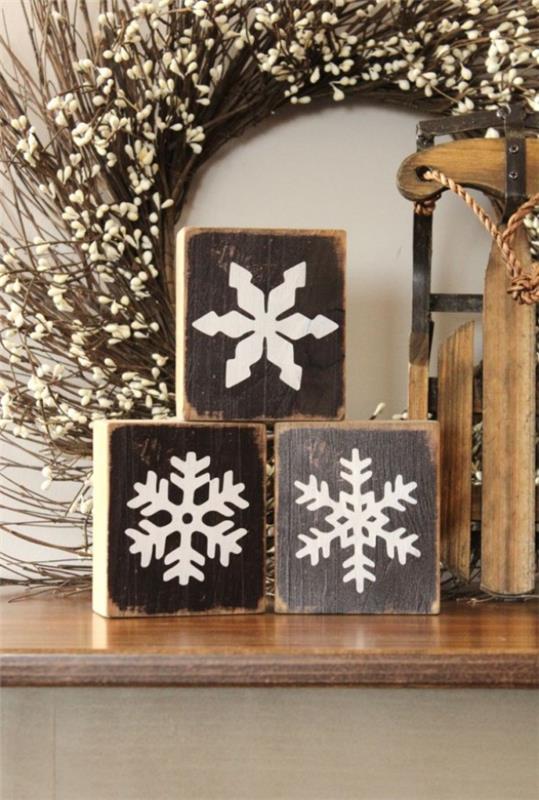 Χειμωνιάτικη διακόσμηση για χριστουγεννιάτικες ιδέες διακόσμησης ξύλου νιφάδες χιονιού