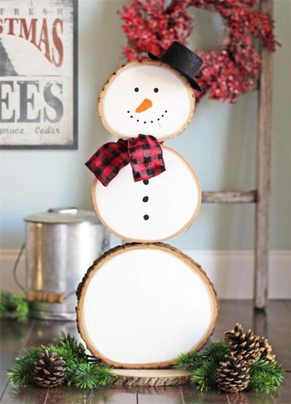 Χειμωνιάτικη διακόσμηση τσίμπημα για χριστουγεννιάτικη διακόσμηση χιονάνθρωπου από ξύλο φλοιού
