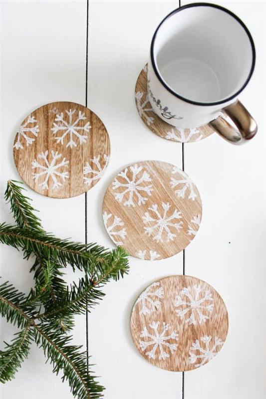 Χειμερινό διακοσμητικό διακοσμητικό για χριστουγεννιάτικο φλιτζάνι ξύλινη διακόσμηση νιφάδας χιονιού