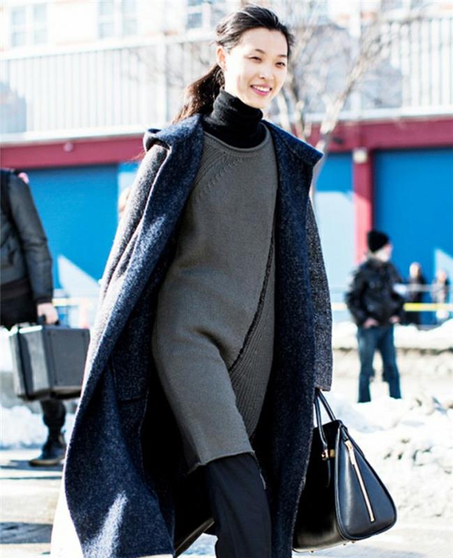 Χειμερινή μόδα φούτερ γυναικείο μακρύ πουλόβερ γκρι φερμουάρ oversize παλτό