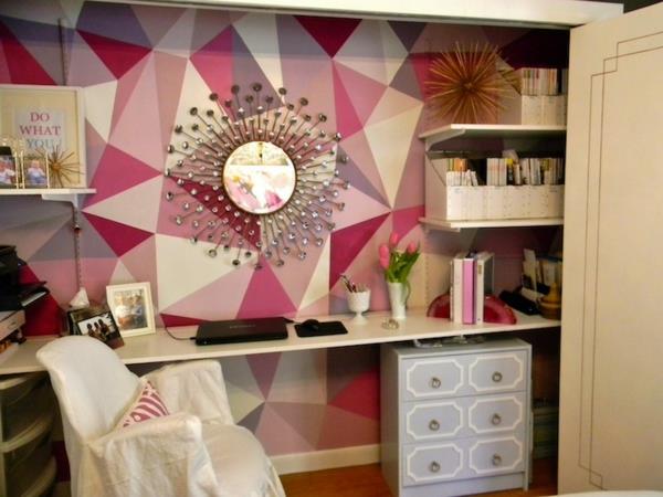 Ζωντανές ιδέες ροζ μονόχρωμη διακόσμηση τοίχου γεωμετρική