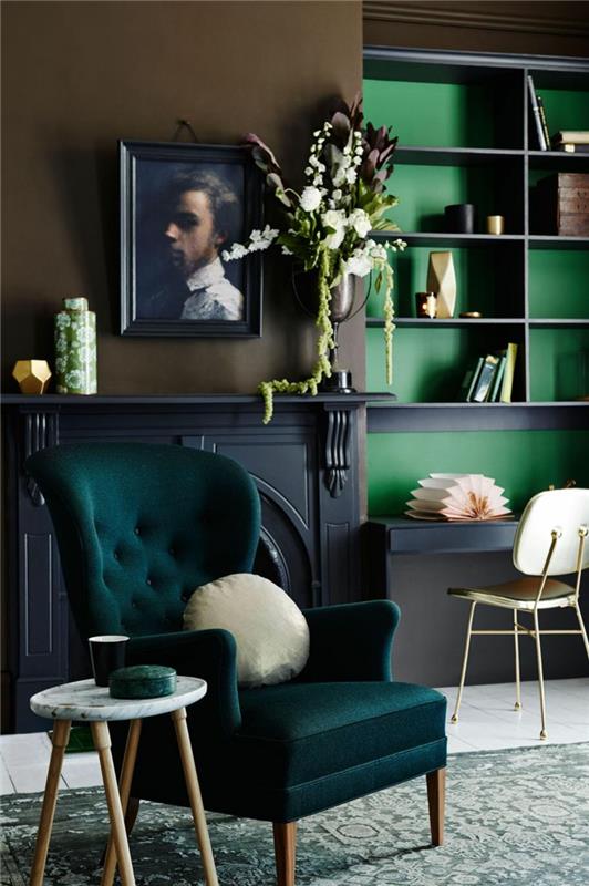 Ιδέες και τάσεις διαβίωσης 2016 Ιδέες επίπλωσης σαλόνι πολυθρόνα τοίχο χρώμα πράσινο