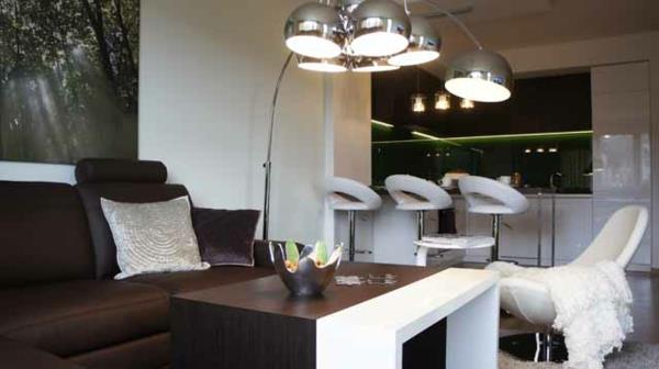 σκούρο καφέ καναπέ κάλυμμα υφασμάτινο σαλόνι τραπεζαρία λαμπερά φωτιστικά