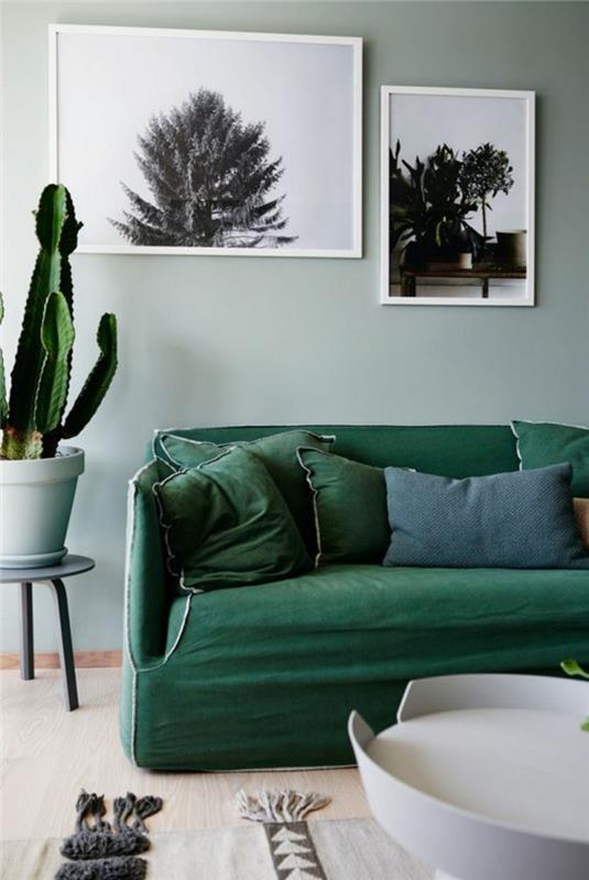 Επιπλωμένα διαμερίσματα συμβουλές σαλόνι καναπέ σκούρο πράσινο κάκτο