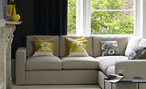 Προτάσεις χρώματος καθιστικού ουδέτερος καναπές μαξιλάρια τζάκι τζάκι