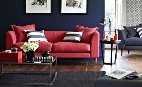 Προτάσεις χρώματος σαλονιού κόκκινα μαξιλάρια καναπέ