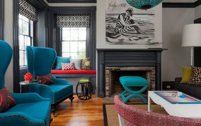 Ιδέες για σαλόνια Τάσεις του σπιτιού Έπιπλα σαλονιού μπλε επικαλυμμένη πολυθρόνα